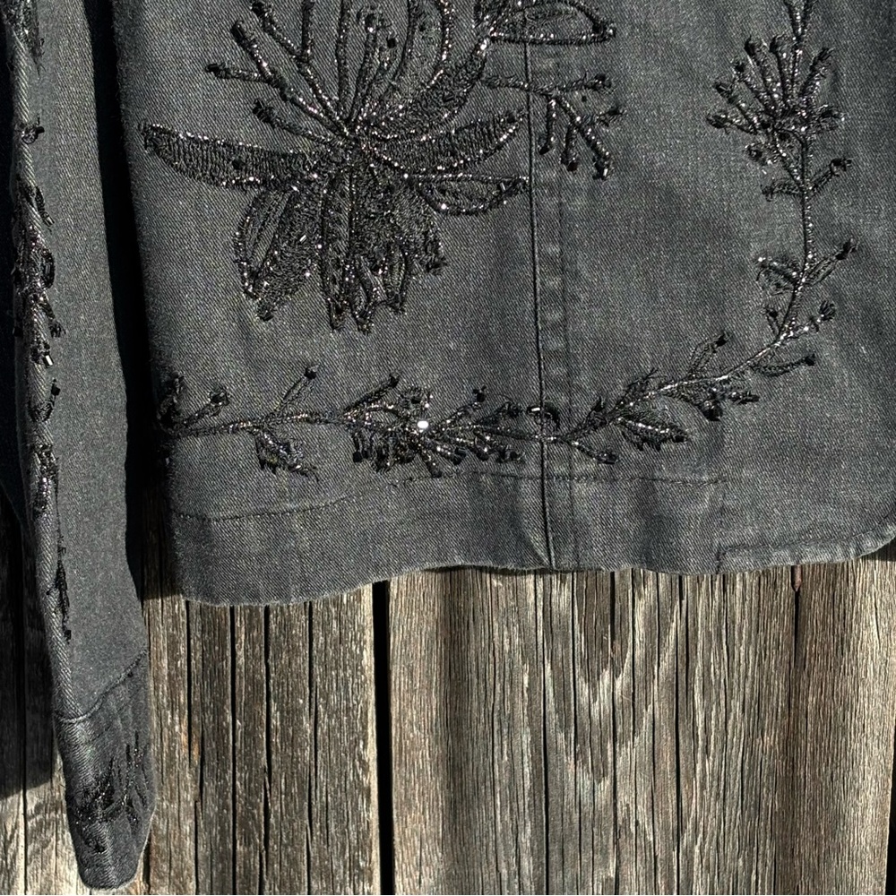 Coldwater Creek Charcoal Embroidered Jean Jacket 100% Cotton size XL - Picture 7 of 9